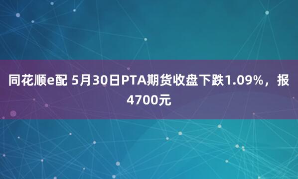 同花顺e配 5月30日PTA期货收盘下跌1.09%，报4700元