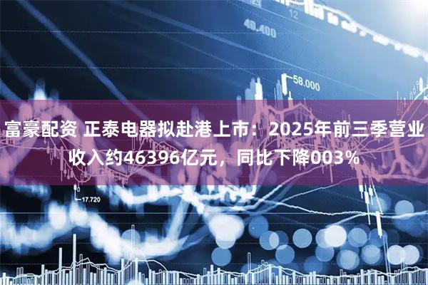 富豪配资 正泰电器拟赴港上市：2025年前三季营业收入约46396亿元，同比下降003%